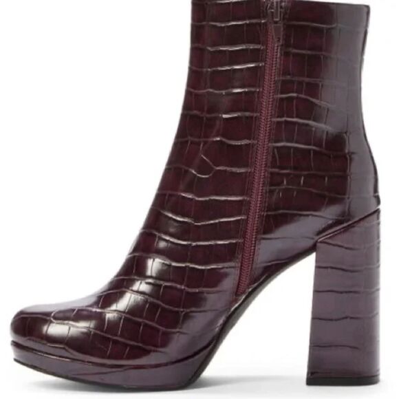 Rachel Zoe Burgundy Mahogany Croc-Embossed Maya Platform Boot Burgundy Size 10 - Picture 2 of 7